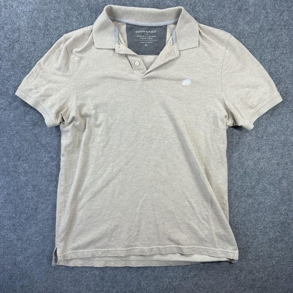 Banana Republic Polo Shirt Mens Medium Beige Solid Organic Cotton Pique Casual